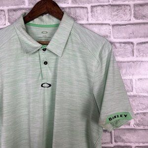 OAKLEY Stretch Performance Golf Polo Shirt Green Micro Stripe Men XL Tailor Fit